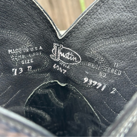 JUSTIN Diamond J Cowboy Boots Vintage Black Exotic Snake Boots Mens Size 13 - Picture 12 of 13